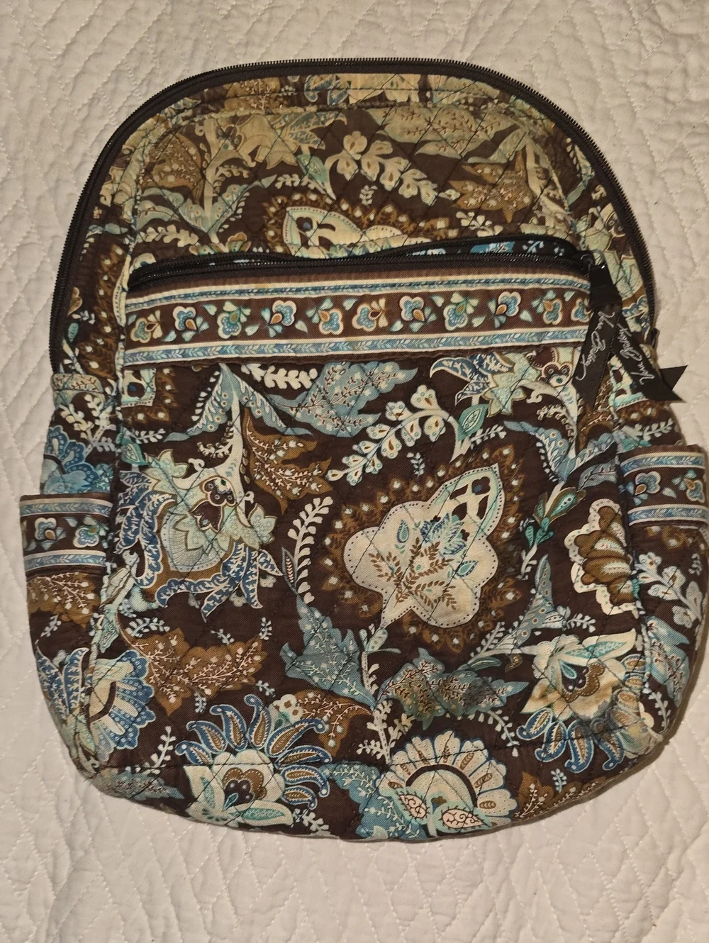 Vera Bradley Quilted Paisley Backpack in Brown, Blue & Cream